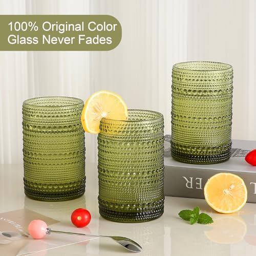 ZMOWIPDL Drinking Glasses Set of 6,15 oz Green Hobnail Glass Cups