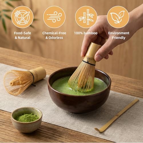 Matcha Whisk 80 Prongs Bamboo Whisk for Matcha Powder Handcrafted Traditional Japanese Chasen Matcha Stirrer for Authentic Tea Preparation