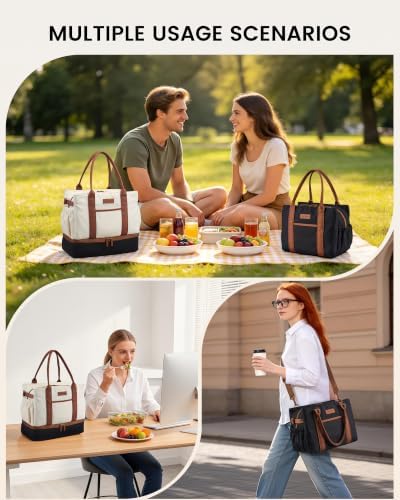 LOVEVOOK Insulated Lunch Bag Women with Triple Compartments & Bottle Holder
