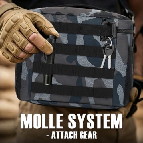 FlowFly Lunch Bag, Insulated Cooler, Thermal Lunch Box Tote with MOLLE/PALS Webbing, Adjustable Padded Shoulder Strap, for Tactical Men Women Adults and Boys Girls Kids (Black#Camo, Medium)