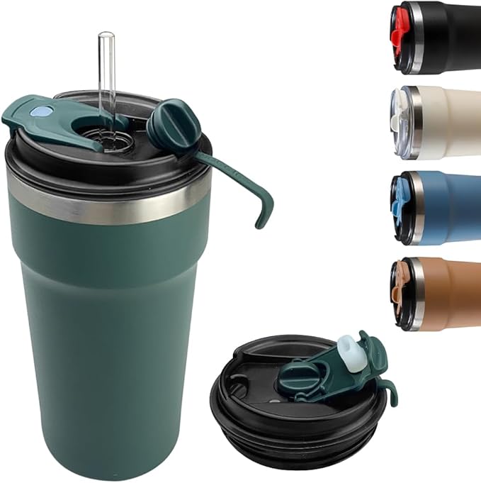 Travel Coffee Mugs Leak-Proof, Reusable Coffee Cups with Lids, Stainless Steel Vacuum Insulated Coffee Tumblers, Thermal Insulation Cups for Men and Women Hot & Cold Drinks(4th-Green, 16OZ)