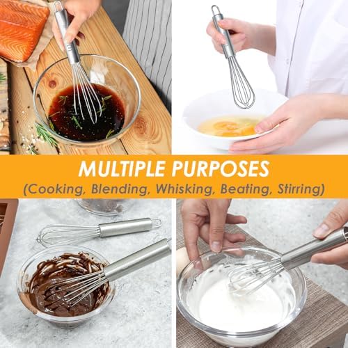 Webake 7.5" Stainless Steel Mini Whisks, 304 Small Metal Whisk for Professional or Home Set of 2