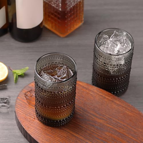 Moretoes 12 Pack 15 Oz Gray Large Hobnail Drinking Glasses Set