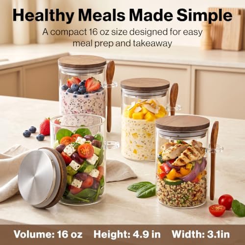 EDELHAUS Overnight Oats Containers with Lids - Glass Mason Jars, Meal Prep