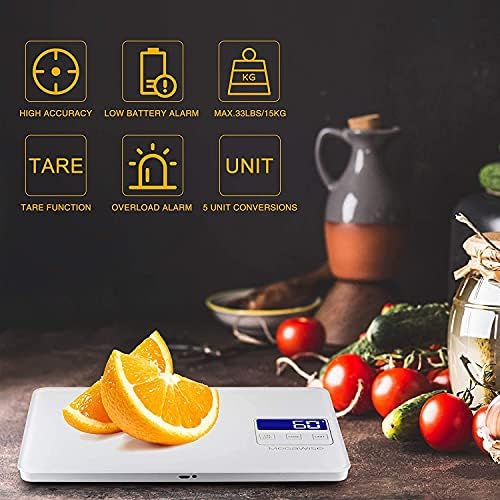 MEGAWISE Digital Kitchen Scale, 33 lb, Rechargeable, 1 g/0.04 oz, White