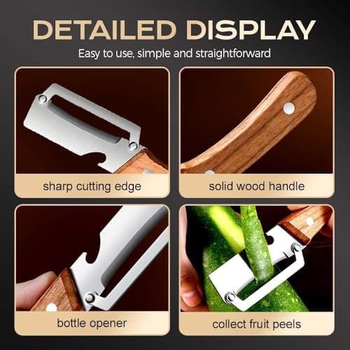 Premium Vegetable Peeler with Wooden Handle and Bottle Opener,Multi-Functional Vegetable Peeler for Kitchen, 2-In-1 Stainless Steel Kitchen Tool, for Fruit Veggie, Includes Bottle Opener (1PCS)