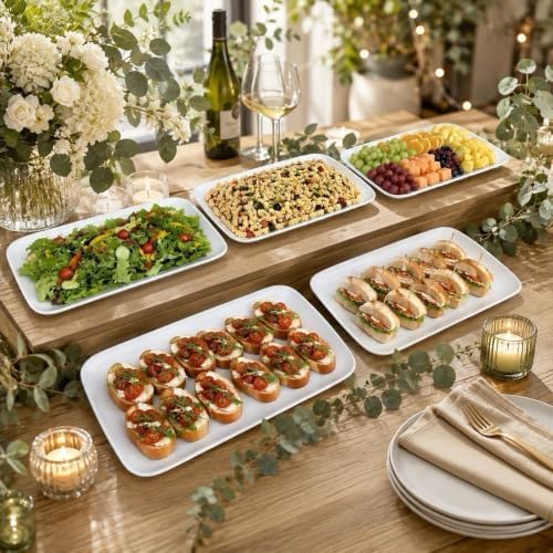 White Serving Platters Set of 2, Large Rectangular Ceramic Serving Trays 15.5 Inch, Serving Dishes for Party, Entertaining, BBQ, Steak, Appetizers and Food Display