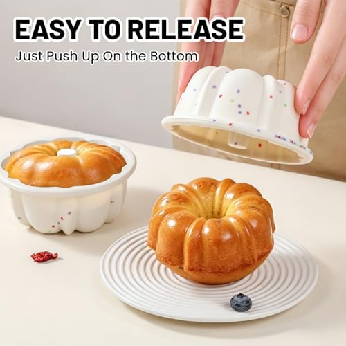 Vinino 4 Inch Silicone Fluted Tube Cake Pan with Reinforced Frame, 12-Pack