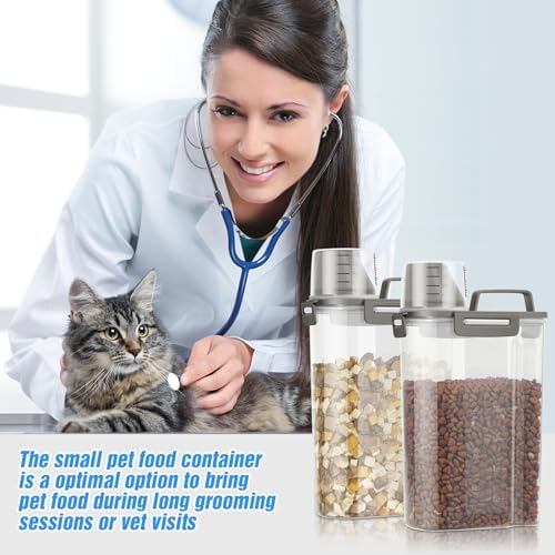 TBMax Small Dog Cat Food Storage Containers 2 Pack, Travel-Friendly Pet Food Container with Spout & Measuring Cup, Kid-Friendly Pet Feeding Dispenser, Portable Dog Treat Bird Seed Container -Grey