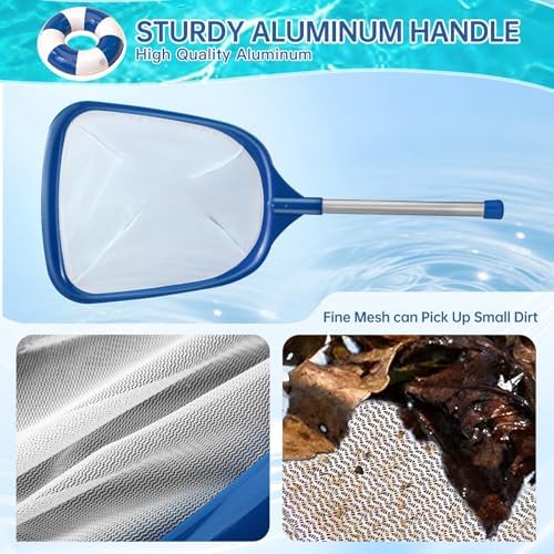Pool Net, Professional Swimming Pool & Hot Tub Skimmer Net Accessories, Pool Leaf Rake Cleaning Tool with Pole, Fine Nylon Mesh Bag, Easy to Clean Bugs, Leaves,Debris（Blue&White）