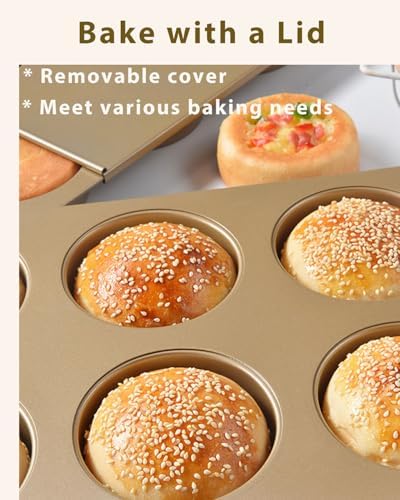 3.7in Jumbo English Muffin Pan with Lid, 6-Cup Nonstick Baking Pan