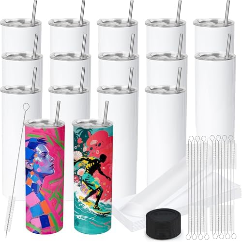 Joyclub 20 oz Sublimation Tumbler Blank 16 Pack Flat Edge Skinny Straight