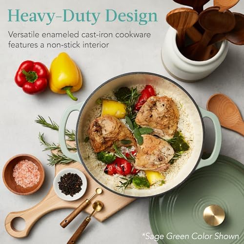 Best Choice Products 7.5 Quart Enamel Cast-Iron Round Dutch Oven, Family Style Heavy-Duty Pre-Seasoned Cookware for Home, Kitchen, Dining Room, Oven Safe w/Lid, Dual Handles - Lemon Meringue