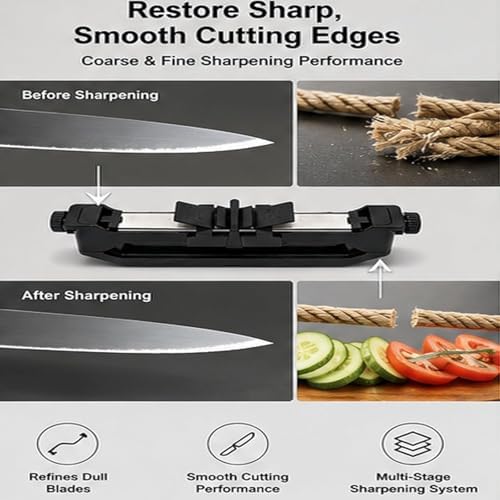 Kenmiso Portable Knife Sharpener, Handheld Angle Guided Knife Sharpener with 15°/17°/25° Adjustable Angles, Comes with 2 whetstones (800/1000 grit + 1500/2000 grit) for Kitchen & Travel (1Pc)