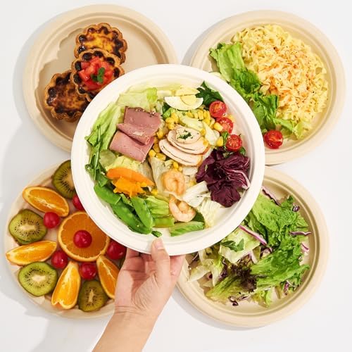 10 Inch, 150 Pack Compostable Paper Plates Round Unbleached Brown Plates Made from Natural Sugarcane Fibers, Biodegradable Heavy Duty Disposable Plates for Party, Camping, Picnic