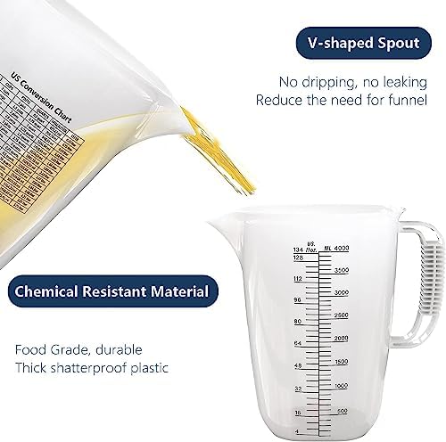 WhiteRhino 1 Gallon 134oz Measure Pitcher,US Conversion Chart, Extra Large Plastic Measuring Cup-Strong Food Grade, Graduated Mixing Pitcher for Lawn, Pool Chemicals,Home Hobbies,Motor Oil and Fluids