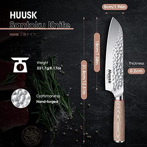 Huusk Japanese Chef Knife for Kitchen, 7" Sharp Stainless Santoku Knife