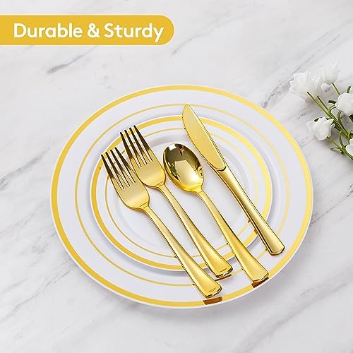 Goodluck 150 Pieces Gold Disposable Plates for 25 Guests