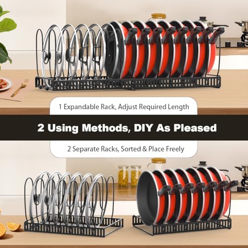 Housolution 2 Pack Pot and Pan Lid Organizer Holder Storage Rack, Black