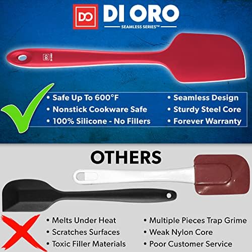 DI ORO Large Silicone Spatula - 600F Heat Resistant, Red