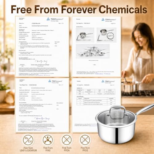 2-Quart Saucepan with Lid, Tri-Ply Stainless Steel Pot with Stay-Cool Handle & All Cooktop Compatibility (Gas, Ceramic, Electric) - Silver