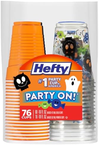 Hefty Party On Disposable Cups, Assorted Halloween Colors and Print, 76ct