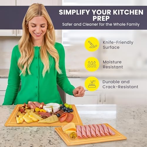 Extra Large Bamboo Cutting Board Set of 2 – Wood Cutting Boards for Kitchen with Glue-Free Surface™ & Juice Groove – Non-Toxic Wooden Chopping Boards, FSC-Certified, Durable Carving Boards - Rectangle