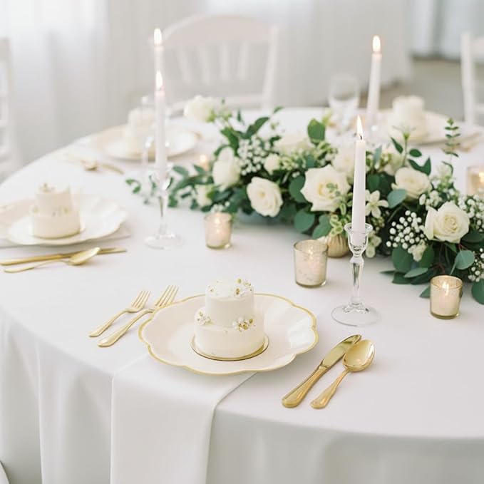 30 Pcs White and Gold Paper Plates, 7 Inch Cream Paper Plates Ivory Plate with Gold Trim Scalloped Wedding Plate for Baby Shower, Wedding, Birthday, Tea Party