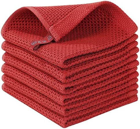 Homaxy 100% Cotton Waffle Weave Kitchen Dish Cloths 6-Pack, Brick Red