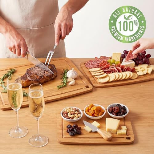 Bamboo Cutting Boards for Kitchen [Set of 2],Carbonized Wood Cutting Board Set with Deep Juice Groove for Chopping Meat, Vegetables, Fruits, Nuts,Lightweight & Durable,Ideal Kitchen Gift