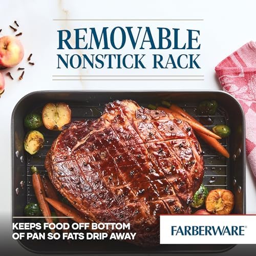 Farberware Bakeware Nonstick Roaster, Roasting Pan with Rack, Gray