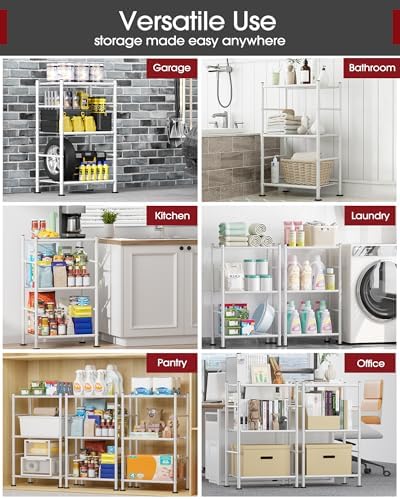 Sakugi 3-Tier Metal Storage Shelves Adjustable Feet, 18"x12"x30", White