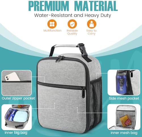 Lunch Bag for Men/Women, Reusable Lunchbox for Adult, Small Insulated Lunch box, Lunch Tote Bag for Office, Work, Picnic - Grey