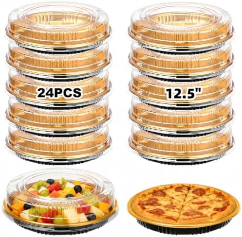 24 Pcs 12.5" Disposable Pie Containers with Clear Lids, 2.4" H