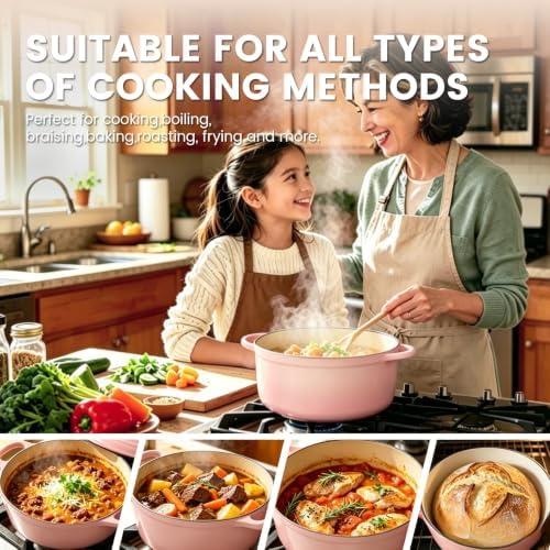 5 Qt Enameled Cast Iron Dutch Oven with Lid, Pink