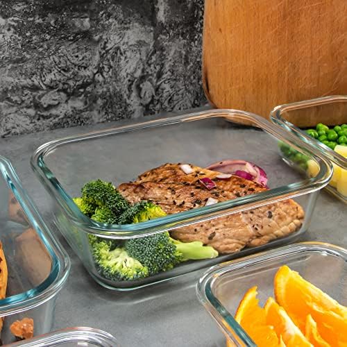 FAWLES 12 Pack Glass Meal Prep Containers with Airtight Lids, Leak-Proof Food Storage Containers, Dishwasher/Microwave/Oven/Freezer Safe Glass Containers for Lunch, Leftovers, to Go (Blue)