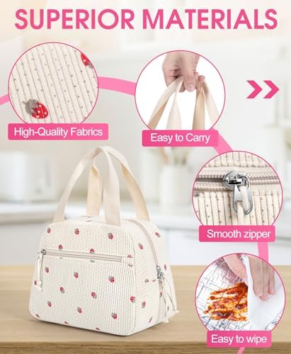 Lunch Bag for Women, Corduroy Small Insulated Lunch Box