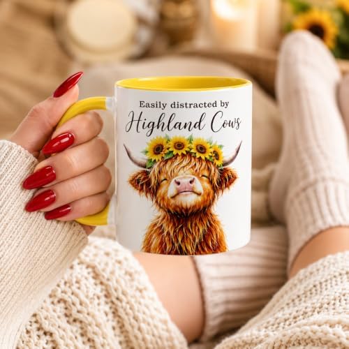 Hyturtle Highland Cow Coffee Mug, Cute Scottish Cow Gift For Women