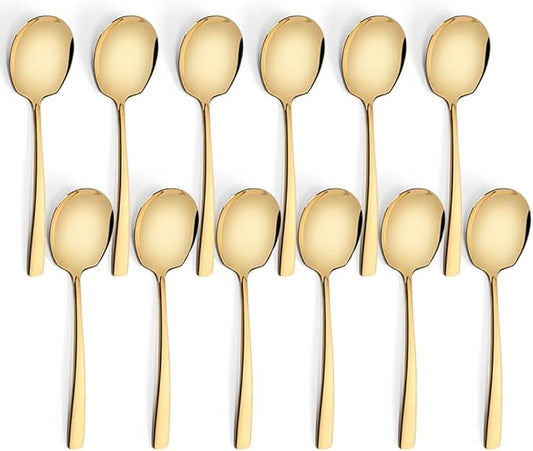 Serving Spoons Set Stainless Steel 9.14 Inch Serving Utensils for Buffet Catering Dishwasher Safe (12-pieces, Gold)