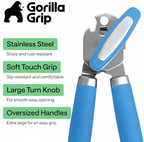 GORILLA GRIP Upgraded Model Stainless Steel Manual Can Opener, Aqua