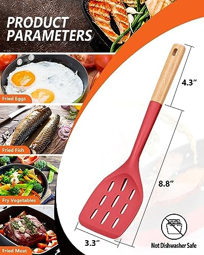 Badiano Silicone Spatula, Non Stick Turner for Cooking, Food Grade, Red