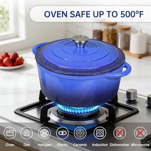 5 QT Enameled Cast Iron Dutch Oven Pot with Lid & Gold Powder