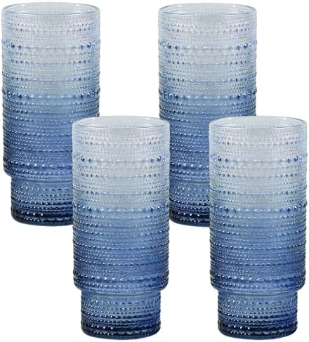 Large Capacity 16 oz Hobnail Drinking Glasses Set of 4, Vintage Glassware Drinking Glasses, Gray-blue Water Glasses Tumbler, Cups for Kitchen, Juice, Beer, Cocktail, Whiskey