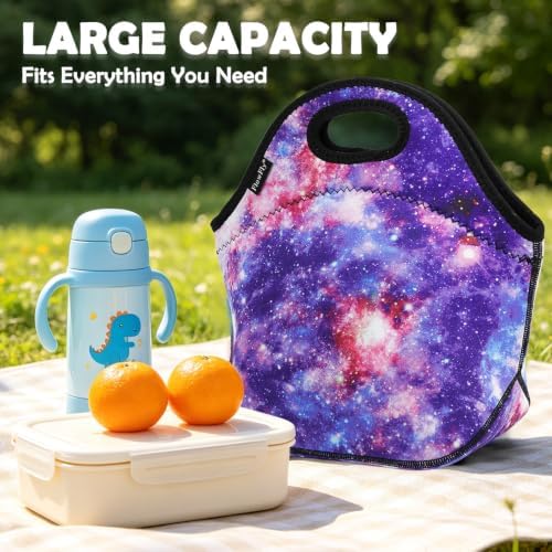 FlowFly Neoprene kids Lunch box Insulated Soft Bag Mini Cooler Thermal Meal Tote Kit for Boys, Girls,Men,Women,School,Work, Office, Galaxy