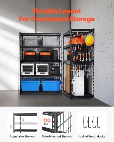 VEVOR Storage Shelves, 3000 lbs, 5 Tier Heavy Duty Garage Shelving, 24" D x 48" W x 72" H Adjustable Metal Shelves for Industrial Shelving Unit Utility Shelf, for Kitchen, Warehouse, Basement, Black