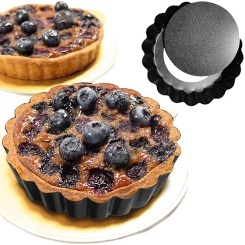 6 Pack Mini Tart Pans 4 Inch with Removable Bottom Round Non-stick Deep Quiche Pan, Heavy Duty Fluted Side for Pies, Egg Tart Molds for Baking, Mousse Cakes, Fruit and Desserts (4 Inch 6pcs)