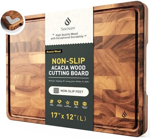 End Grain Cutting Board for Kitchen with Non-slip Feet, Acacia Wood