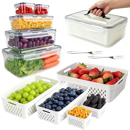 5-Pack Fruit Storage Containers for Fridge with Removable Colanders & Lids