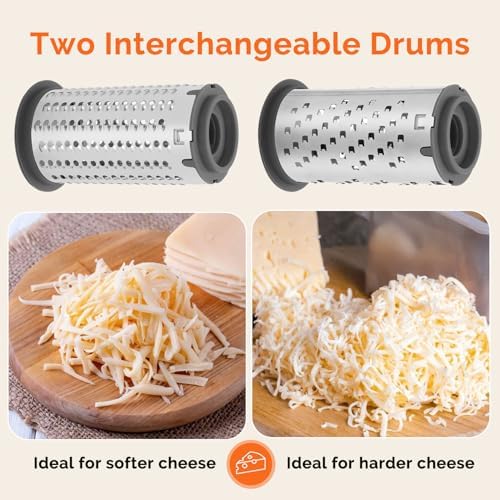 UHIYEE Patented Handheld Parmesan Cheese Grater with 2 Rotary Drums, Gray