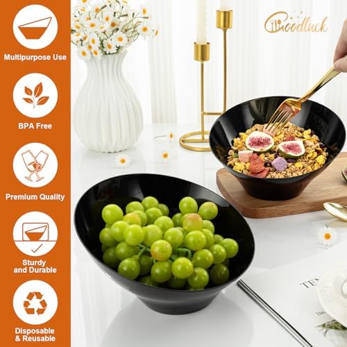 Goodluck 12 Pack black Plastic Serving Bowls for Party - 20 OZ